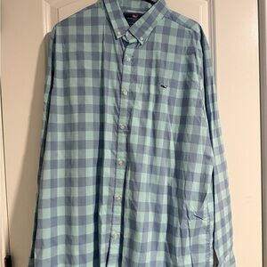 Vineyard Vines Performance Men’s Blue & Mint Check Button-Down Shirt